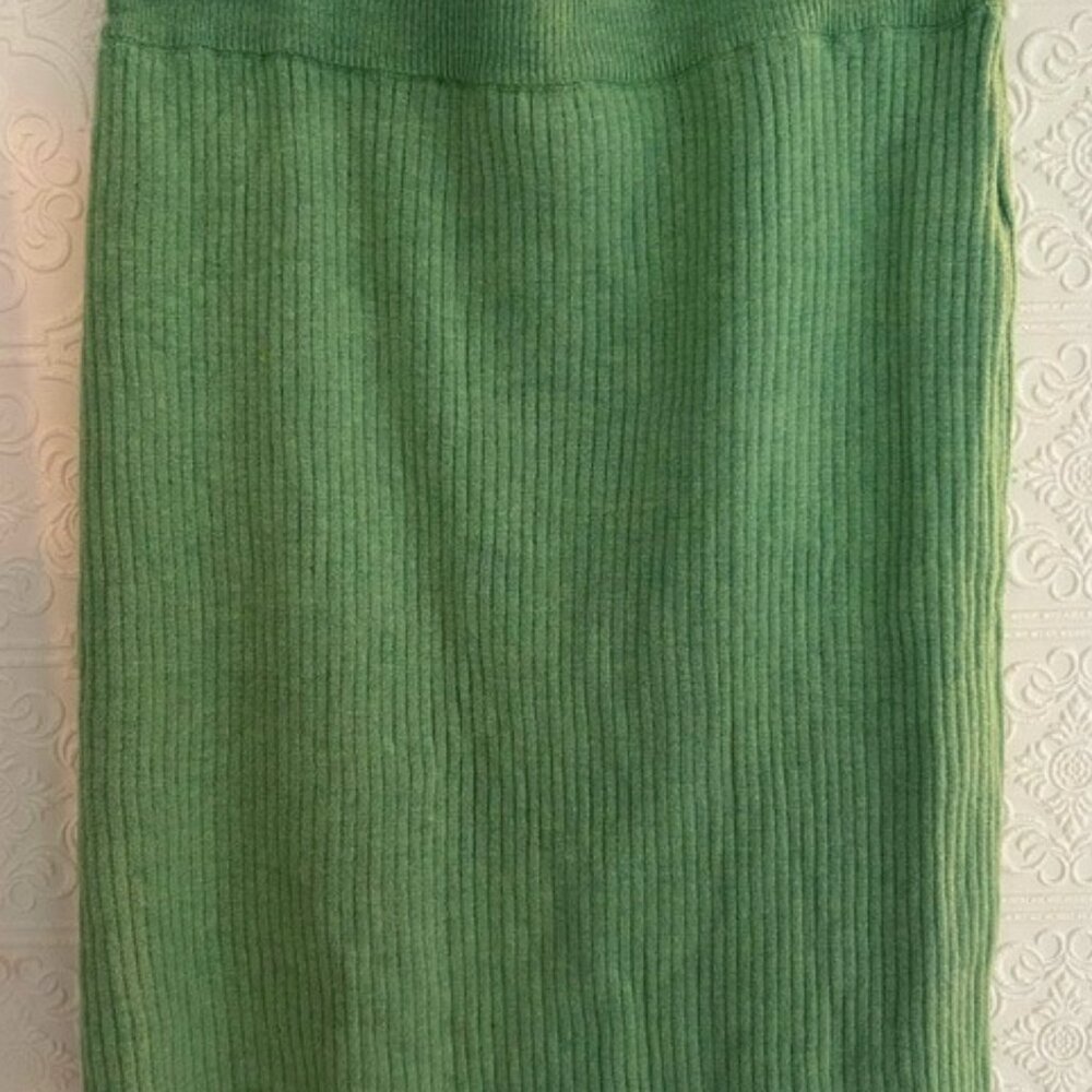 Green Ribbed Pencil Skirt Knee-Length Casual
